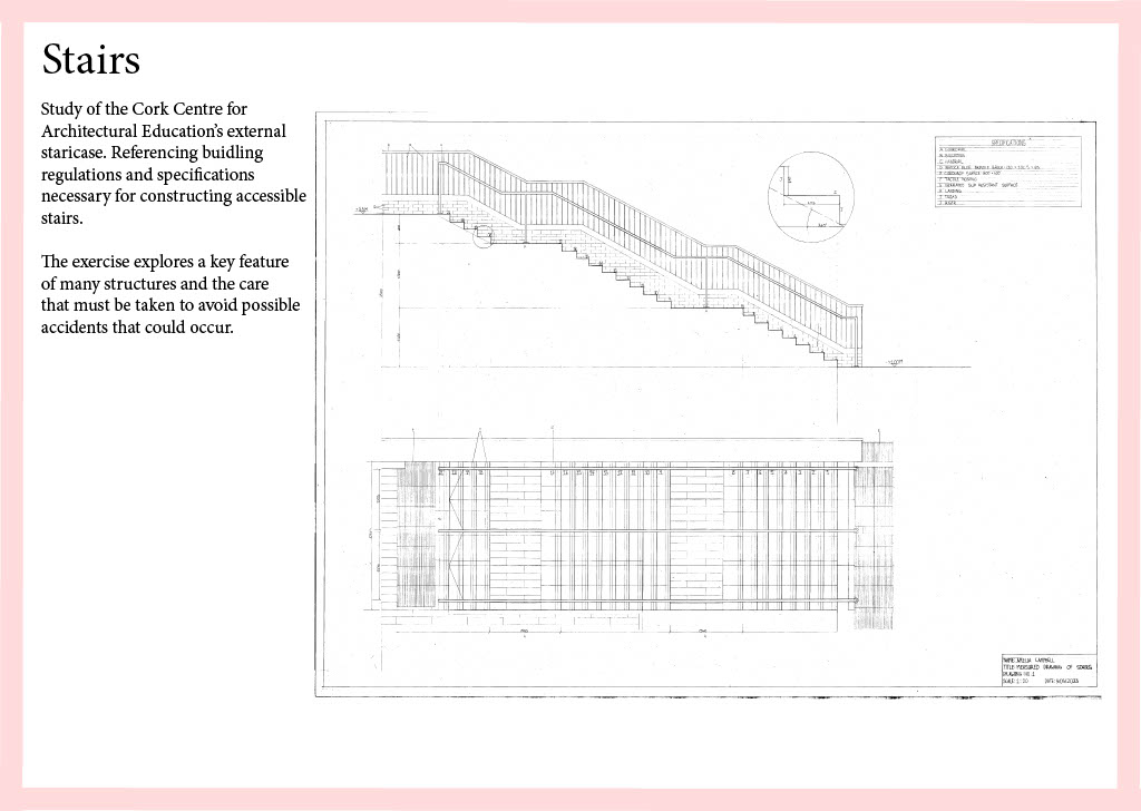 Drawing of external steps of CCAE with specifications done based on a survey of the said staircase.